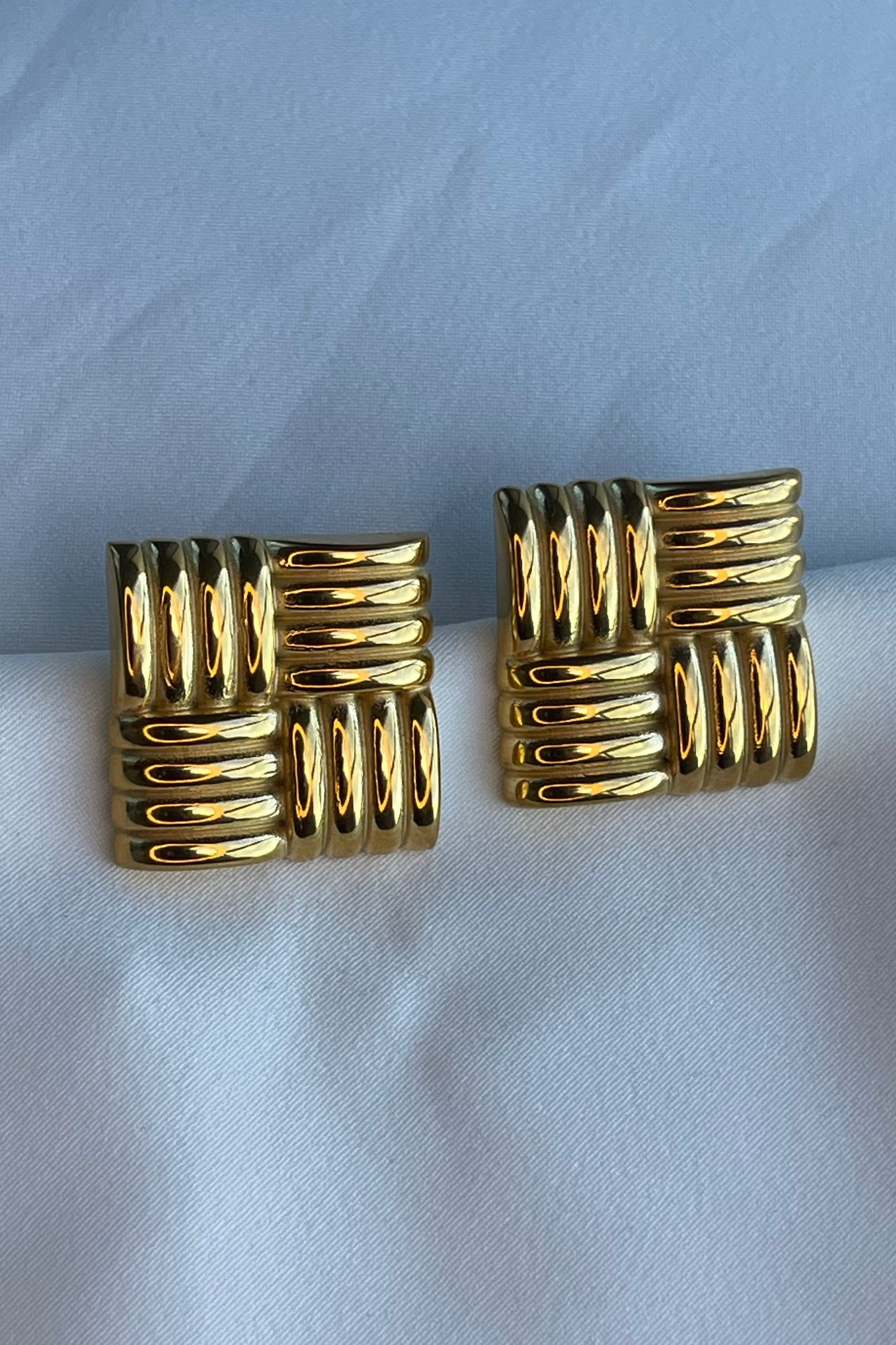 Knit Square Gold Earrings